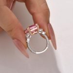 S925 10.0Ct Pink Stone Radiant Cut Side Stone Engagement Ring Travel Ring In Sterling Silver - Image 3