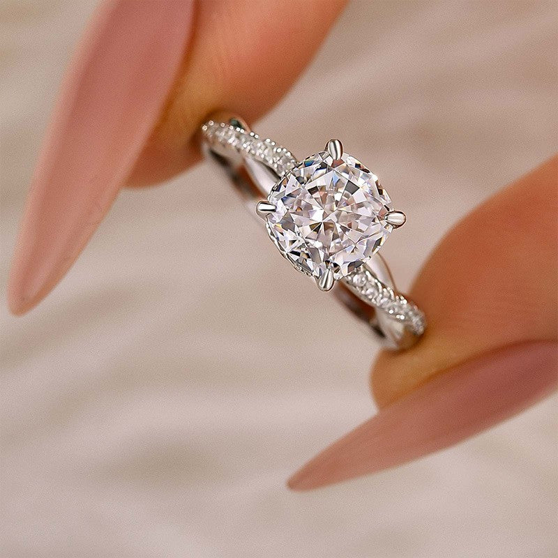 ER1547-3-1754299568 S925 2.0Ct Cushion Cut Twist Engagement Ring Travel Ring In Sterling Silver - Image 1