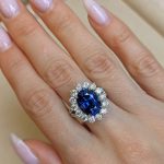 S925 4.2Ct Halo Oval Cut Blue Stone Split Shank Engagement Ring In Sterling Silver - Image 3