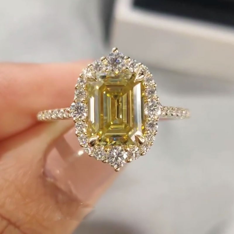 ER1579YS-2-1753093867 S925 Vintage 3.5Ct Emerald Cut Yellow Stone Engagement Ring In Sterling Silver - Image 1
