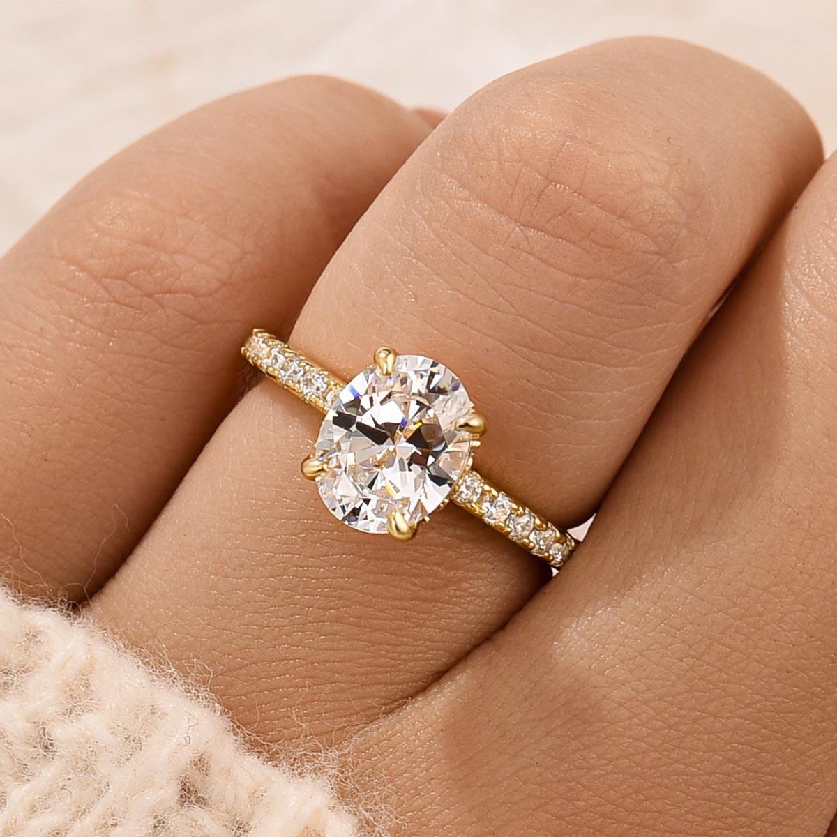 ER1586YS-3 S925 2.0Carat Oval Cut Hidden Halo Engagement Ring Travel Ring In Sterling Silver - Image 1