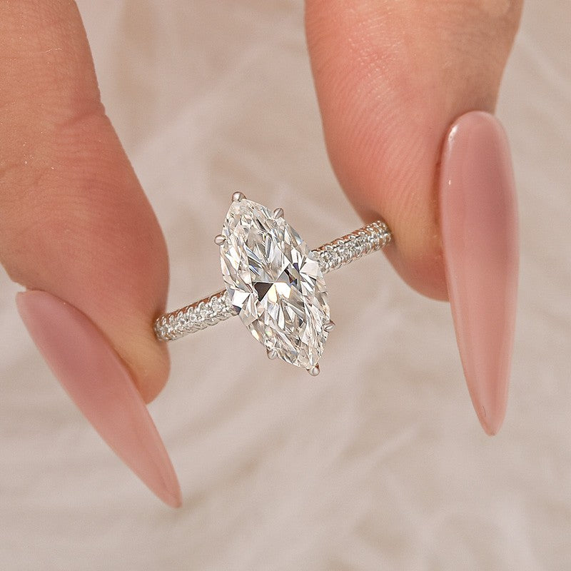 ER1601PMSS-7-1753683340 S925 Moissanite 3.0Ct Marquise Cut Classic Engagement Ring In Sterling Silver - Image 1