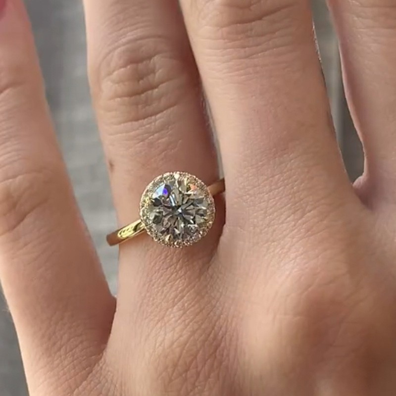 ER1610YMSS-3-1751272082 S925 Moissanite Classic 3.0Ct Round Cut Halo Engagement Ring In Sterling Silver - Image 1