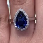 S925 2.2Ct Halo Pear Cut Blue Stone Engagement Ring In Sterling Silver
