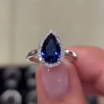 S925 2.2Ct Halo Pear Cut Blue Stone Engagement Ring In Sterling Silver - Image 2