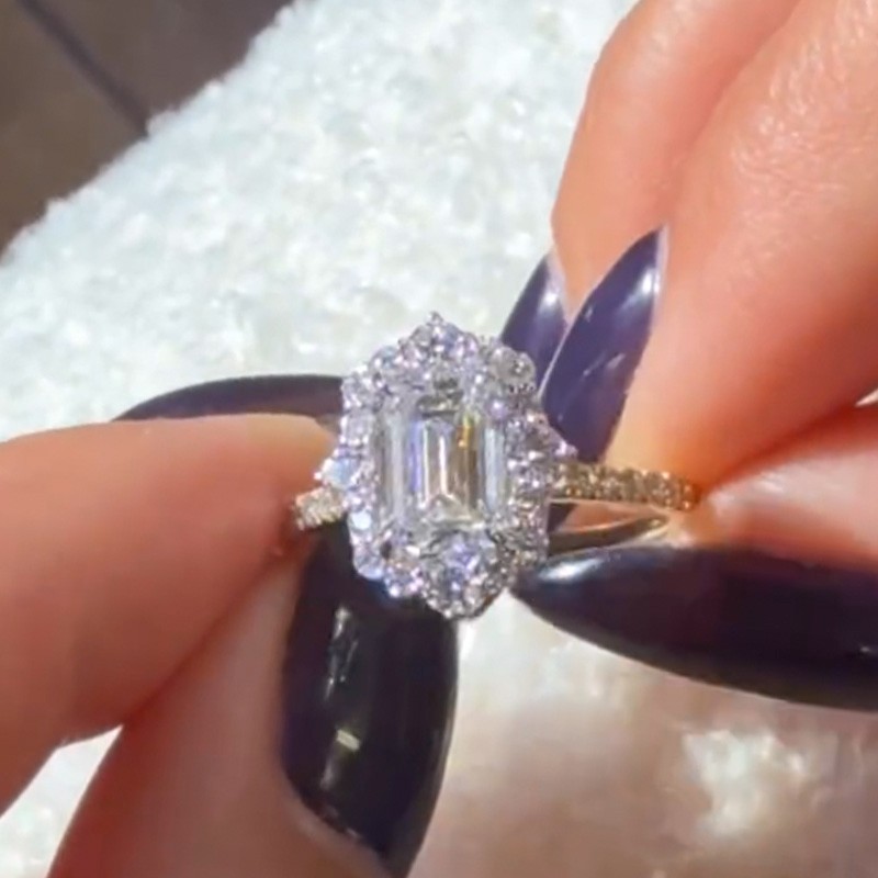 ER1619PS-2-1751270206 S925 Vintage 3.5Ct Emerald Cut Halo Engagement Ring Promise Ring For Her - Image 1