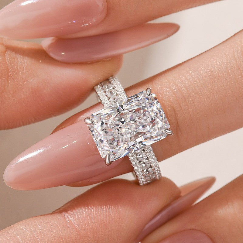 ER1620PS-2-1752576053 S925 6.5 Ct Radiant Cut Three-Row Luxe Engagement Ring Travel Ring For Her - Image 1