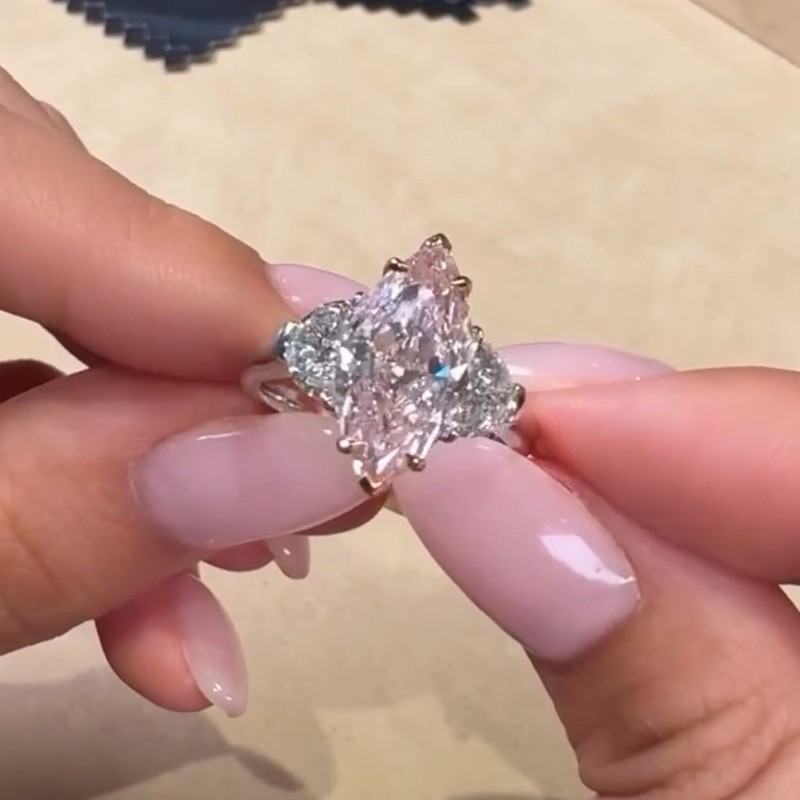 ER1639PS-1-1754367891 S925 6.0Ct Pink Marquise Cut Three Stone Engagement Ring In Sterling Silver - Image 1