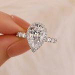 S925 4.0Ct Pear Cut Halo Engagement Ring Travel Ring In Sterling Silver