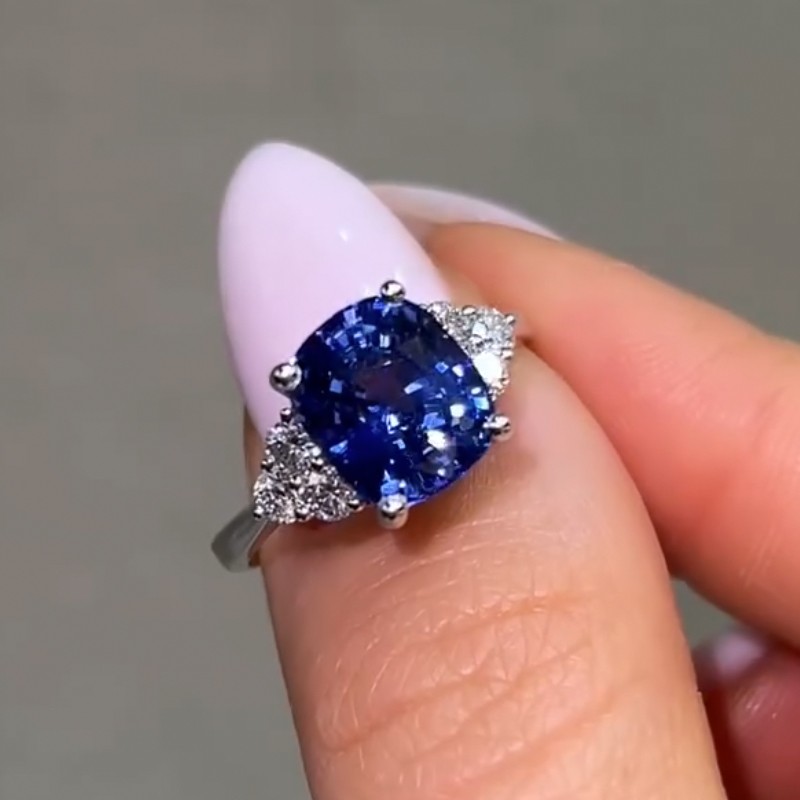 ER1670PS-1-1759072261 S925 4.0Ct Cushion Cut Side Stone Engagement Ring Travel Ring In Sterling Silver - Image 1