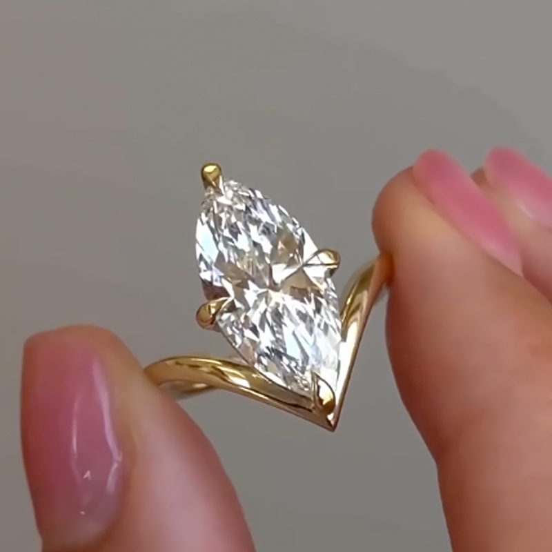 ER1679YS-1 S925 Elegant 4Ct Marquise Solitaire Yellow Gold Engagement Ring - Image 1