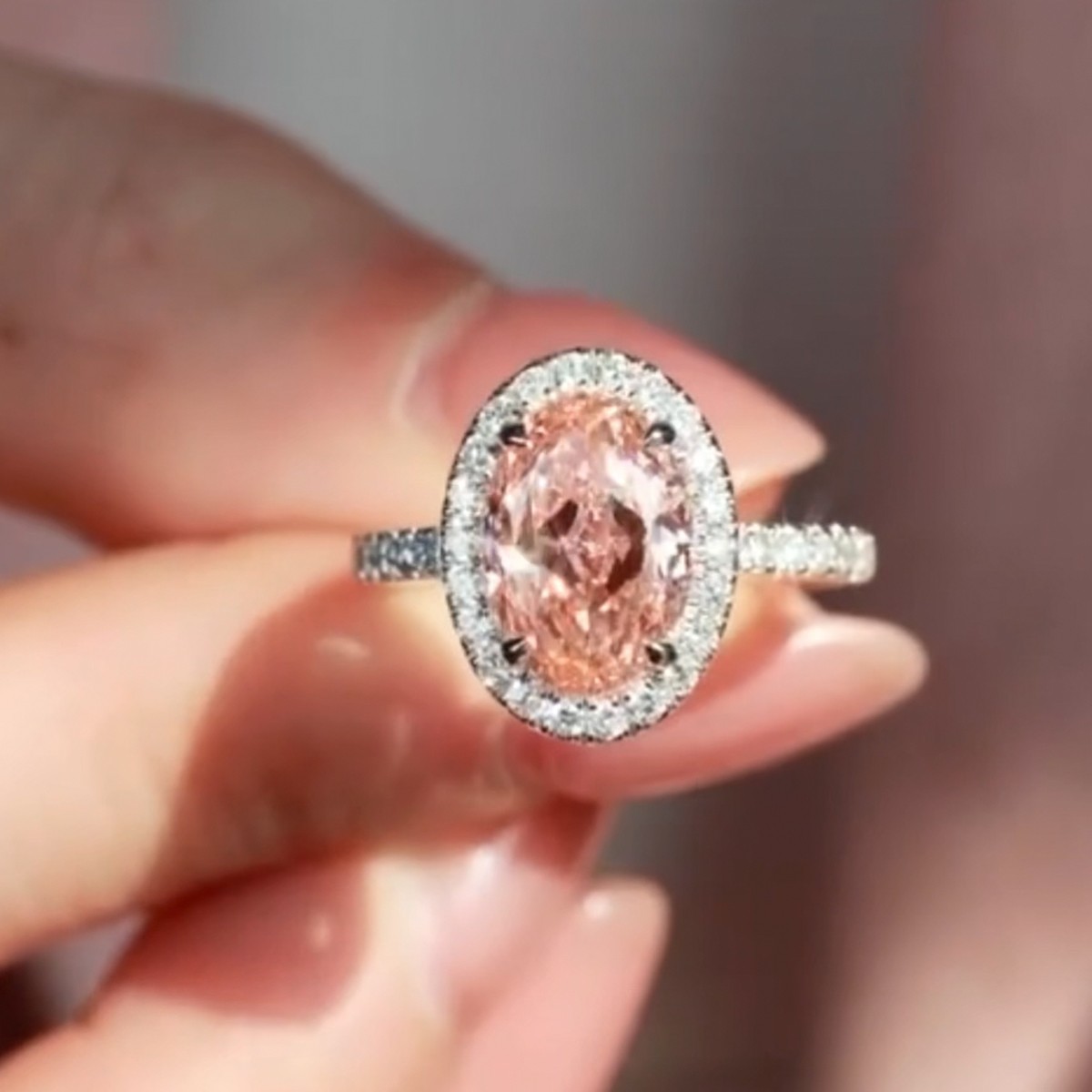 ER1697-1-1758110298 S925 4.0Ct Halo Oval Cut Pink Engagement Ring For Women In Sterling Silver - Image 1