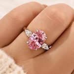 S925 4.0 Carat Oval Cut Pink Stone Engagement Ring In Sterling Silver