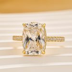 S925 Bright 5.5Ct Cushion Cut Pavé Yellow Gold Engagement Ring For Women In Sterling Silver - Image 3