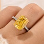 S925 5.0 Carat Yellow Stone Elongated Cushion Cut Engagement Ring In Sterling Silver