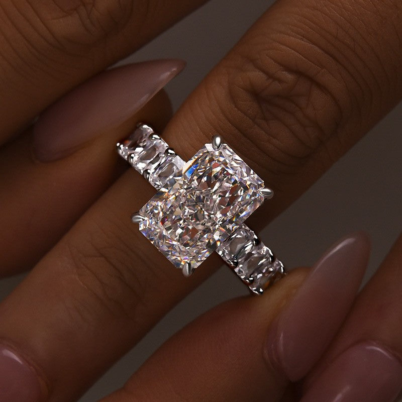 ER1731P-1-1756370900 S925 5.0Ct Radiant Cut Hidden Halo Half Engagement Ring In Sterling Silver - Image 1