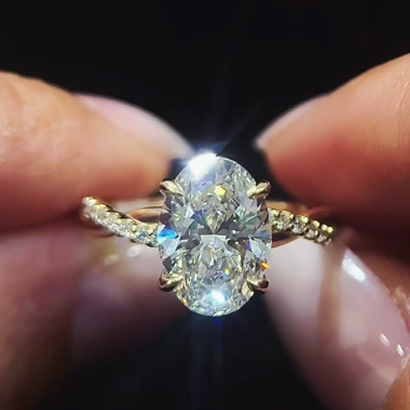 ER1811YS-1 S925 4.5Ct Oval Cut Twist Yellow Gold Engagement Ring For Woman - Image 1