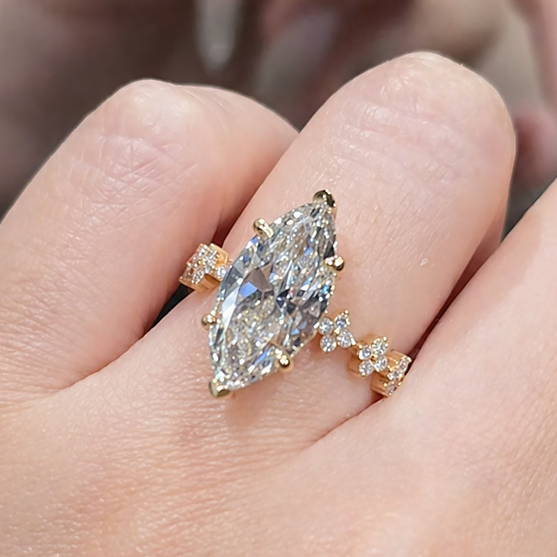 ER1815YS-1-CPf1JN S925 Sterling Silver Vintage 4.0Ct Marquise Cut Yellow Gold Engagement Ring - Image 1