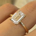 S925 3.5Ct Emerald Cut Solitaire 18K Yellow Gold Engagement Ring in Sterling Silver