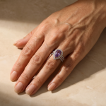 S925 Attractive Double Halo Pear Cut Aquamarine Blue/Purple Engagement Ring - Image 9