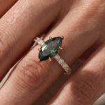 S925 White &Green Moissanite 3.0 Ct Marquise Cut Side Stone Yellow Gold Engagement Ring - Image 6