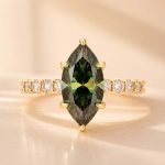 S925 White &Green Moissanite 3.0 Ct Marquise Cut Side Stone Yellow Gold Engagement Ring - Image 9