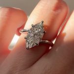 S925 Moissanite Curved 3.0Ct Marquise Cut White Gold Engagement Ring