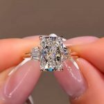 S925 Sterling Silver Three Stone 5.0Ct Radiant Cut Engagement Ring