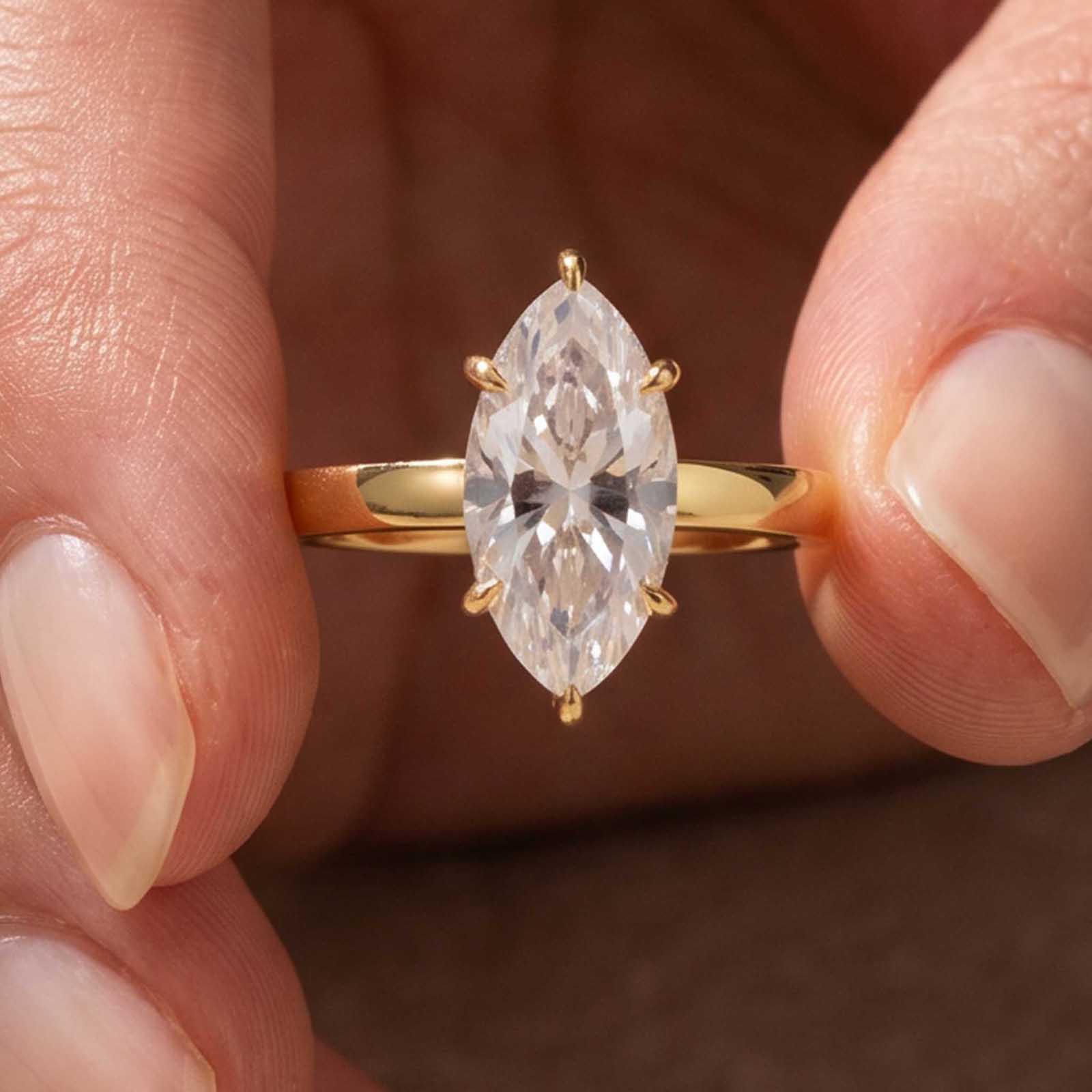 ER1921YM-1-kY7wFa S925 Moissanite Solitaire 3.0Ct Marquise Cut Yellow Gold Engagement Ring - Image 1