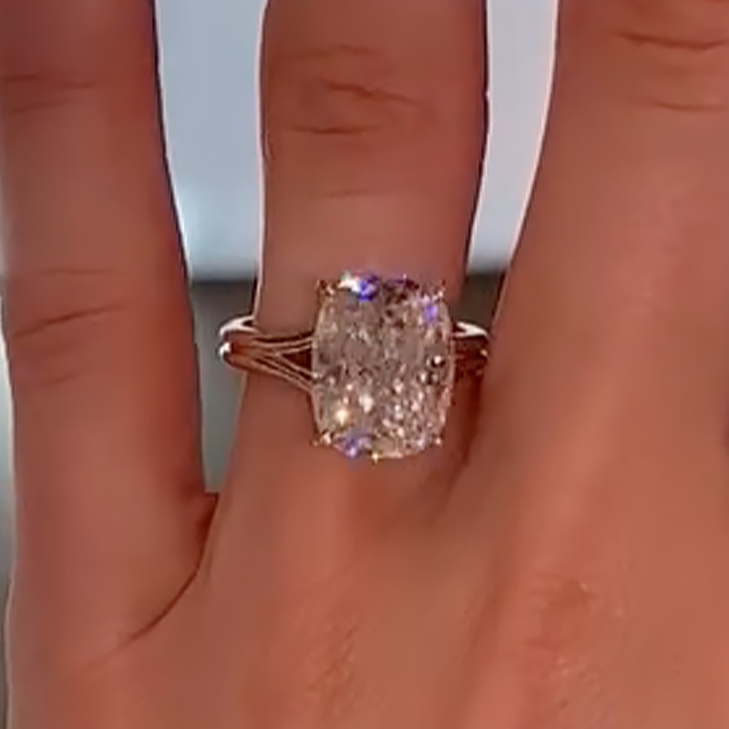 ER1928YS-1 S925 Split Shank 5.5Ct Cushion Cut Hidden Halo Engagement Ring in Sterling Silver - Image 1