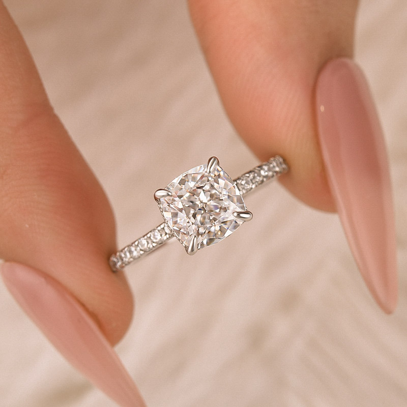 ER247P-1 S925 2.0 Carat Cushion Cut White Sapphire Women's Engagement Ring - Image 1
