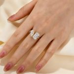 S925 Unique Double Stones Design Emerald Cut & Pear Cut Engagement Ring In Sterling Silver - Image 2