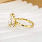 S925 Unique Double Stones Design Emerald Cut & Pear Cut Engagement Ring In Sterling Silver - Image 4