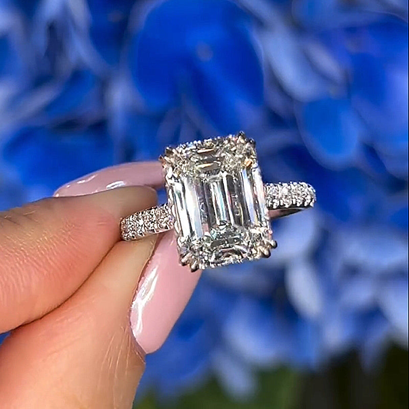 ER531PMSS-4 S925 Maxine Moissanite 4.5 Carat Emerald Cut Engagement Ring For Women - Image 1