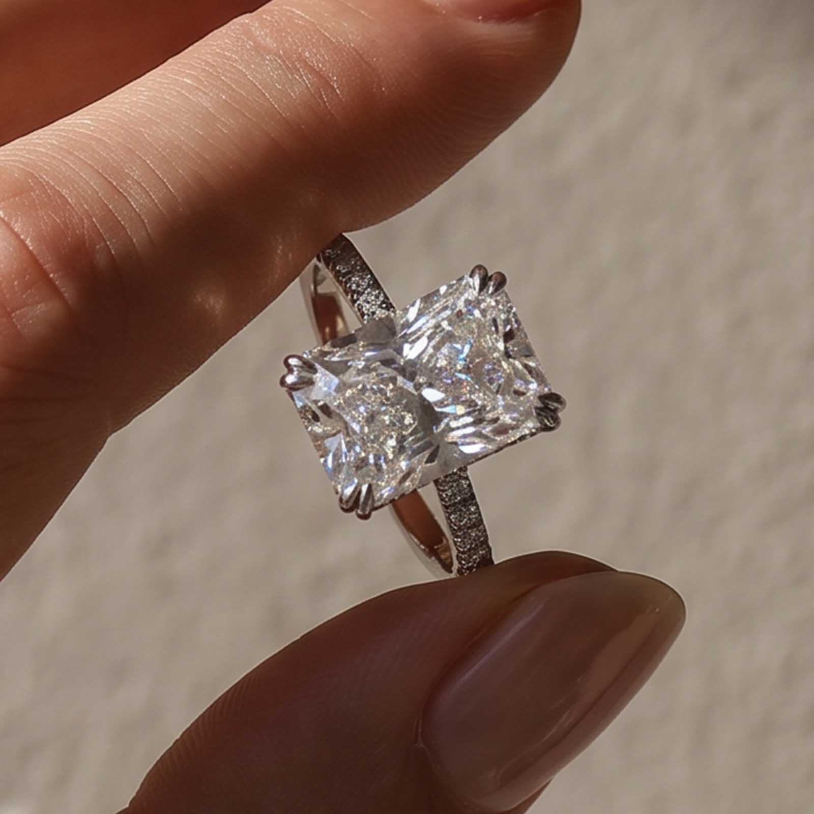ER534PS-8 S925 Elegant 4.5Ct Radiant Cut Engagement Ring In Sterling Silver - Image 1