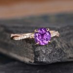 S925 Rose Gold Twist Round Cut Amethyst Purple Promise Ring For Her - Image 3