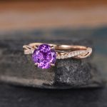 S925 Rose Gold Twist Round Cut Amethyst Purple Promise Ring For Her - Image 4