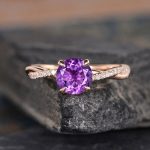 S925 Rose Gold Twist Round Cut Amethyst Purple Promise Ring For Her