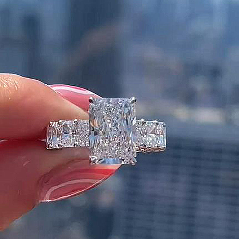 ER560-2-9876957b-9f7c-4565-85e5-60f25220de23 S925 Gorgeous Radiant Cut Engagement Ring For Women In Sterling Silver - Image 1