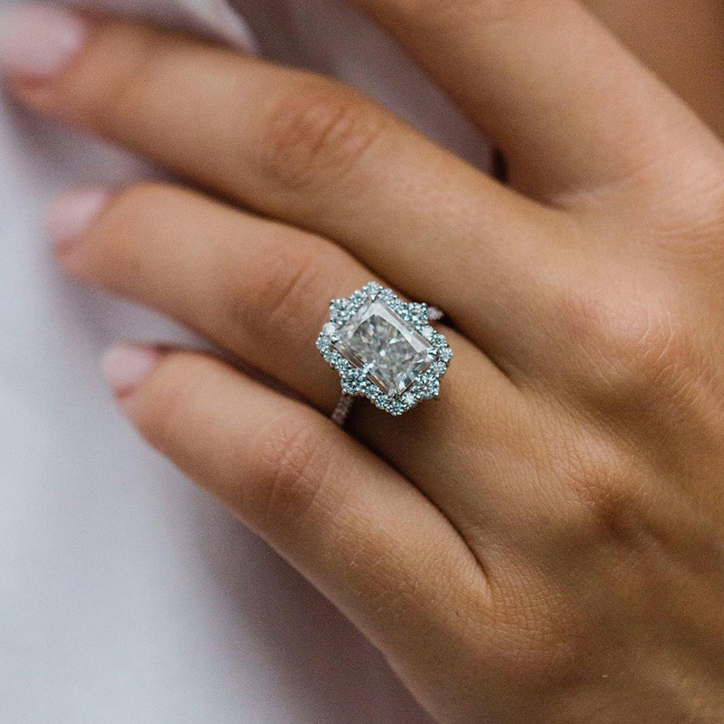 ER578-1 S925 Gorgeous Halo Radiant Cut Simulated Diamond Engagement Ring In Sterling Silver - Image 1