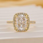 S925 Luxurious Halo Cushion Cut Sona Simulated Diamond Engagement Ring In Sterling Silver - Image 8