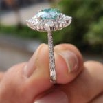 S925 Cyan Blue Moissanite Snowflake Design 2.0 Carat Halo Round Cut Engagement Ring - Image 5