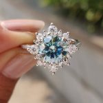 S925 Cyan Blue Moissanite Snowflake Design 2.0 Carat Halo Round Cut Engagement Ring - Image 4