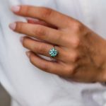 S925 Moissanite Round Cut Paraiba Tourmaline Engagement Ring - Image 3