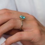 S925 Moissanite Round Cut Paraiba Tourmaline Engagement Ring - Image 2