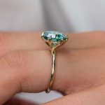 S925 Moissanite Round Cut Paraiba Tourmaline Engagement Ring - Image 4