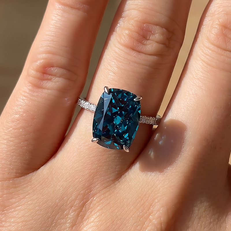 ER673PS S925 Montana Blue Yoga Sapphire Cushion Cut Exclusive Engagement Ring - Image 1
