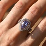 S925 Attractive Double Halo Pear Cut Aquamarine Blue/Purple Engagement Ring