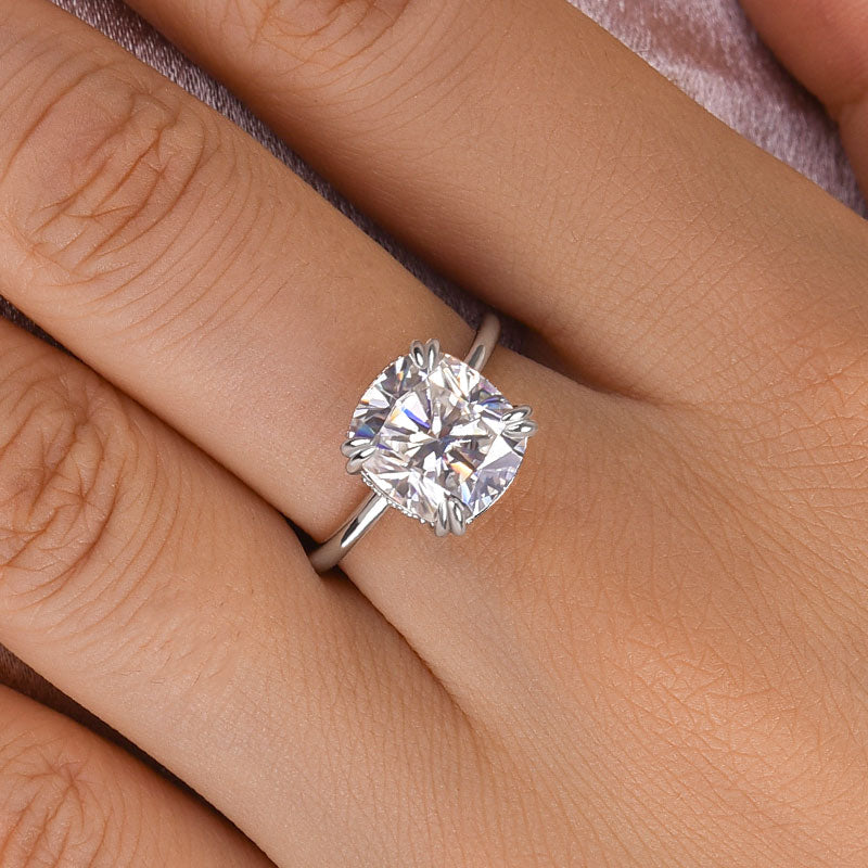 ER936PMMS-2 S925 Maxine Moissanite 4.5 Carat Cushion Cut Engagement Ring In Sterling Silver - Image 1