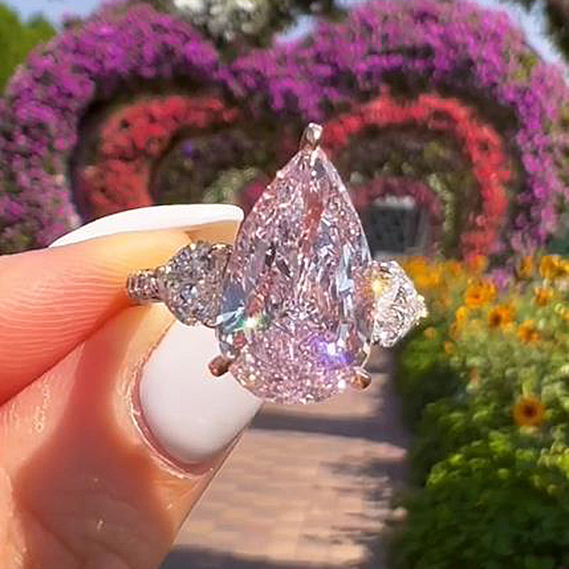 ER992PS-2 S925 Gorgeous Pear Cut Pink &Yellow Sapphire Three Stone Engagement Ring - Image 1